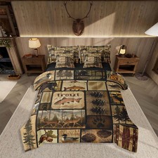 Wild Animal Kids Comforter Set 7pcs, Bear Wildlife Hunting Bed Set Twin for B...