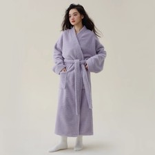 Women Thick Bathrobe Soft Absorbent Bath Towel with Belt Long Gown Autumn Hotel