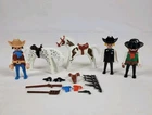 Vintage Lot Of 5 PLAYMOBIL GEOBRA 1974 Cowboys, Horses & Weapons Figures