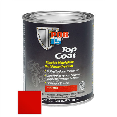  POR-15 INC 46104 Top Coat DTM Paint, 1 qt Can, Safety Red, Liquid, 30 to 60 min