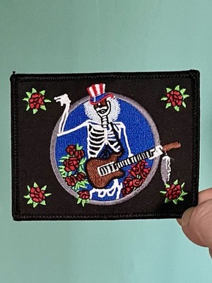 Grateful Dead Iron On Patch Roses Uncle Sam Skeleton Guitar Black Embroidered