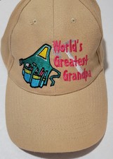 Mens Fathers Day Cap Worlds Greatest Grandpa Beige Hayes Adjustable Embroidered