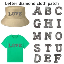 Applique Glass Rhinestone A-Z Iron On Cloth Stickes English Letter Patches DIY