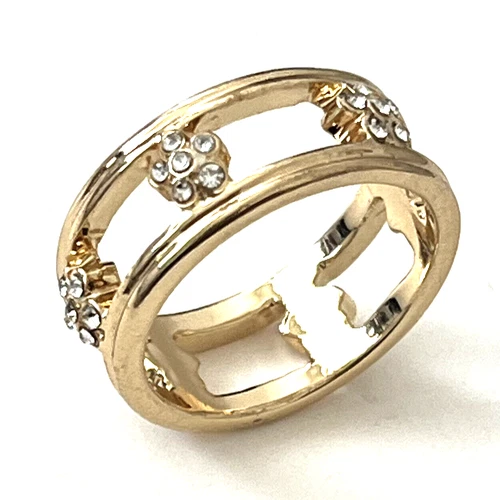 Ring Double Band Gold Plated Rhinestone Embellished Wedding USA  7 / UK  O