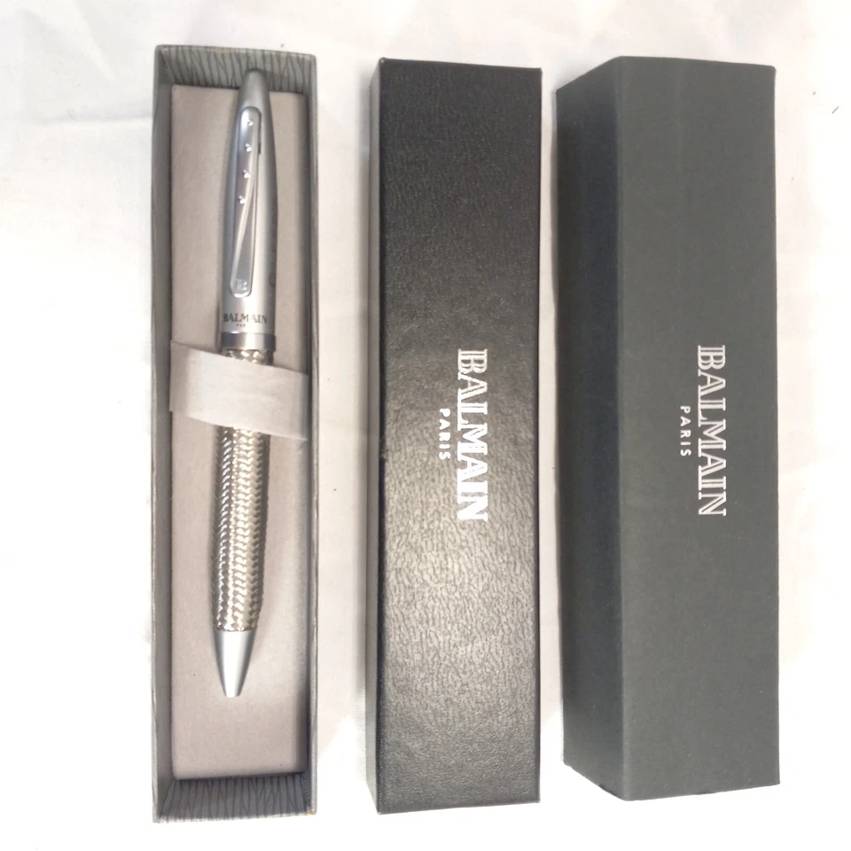 BALMAIN PARIS LEEDS TWIST BALLPOINT PEN SILVER TONE MESH 9099-30BK - Image 3 of 4