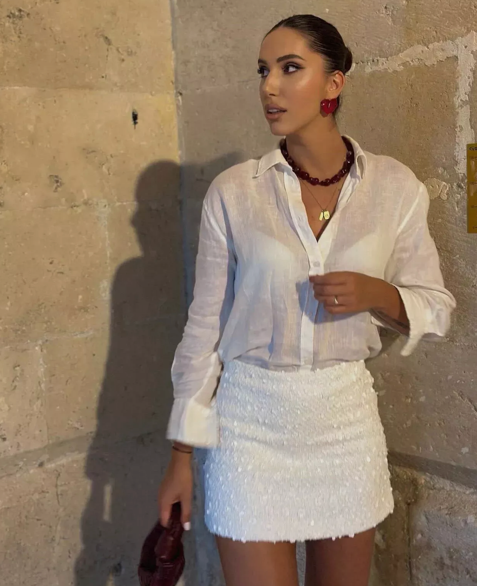 Zara Sequin Mini Skirt Size S White Beaded Flowers 💕BNWT ref 2967/160