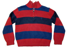 Polo Ralph Lauren Boys Size 4 Blue Red Stripes 1/4 Zip Pullover Sweater RL