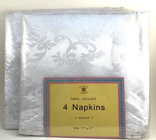 Sultan’s Linens Fabric White Floral Brocade 4 Pack Napkin Set Lot of 2 NEW
