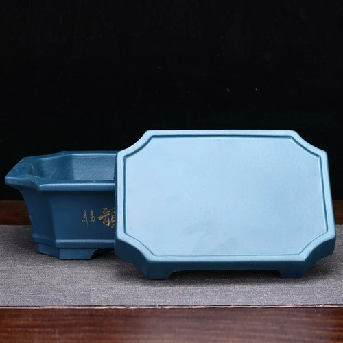 Large Rectangular Bonsai Pot W Tray High-grade Classic Chinese Purple Sand Pots - Picture 4 of 13