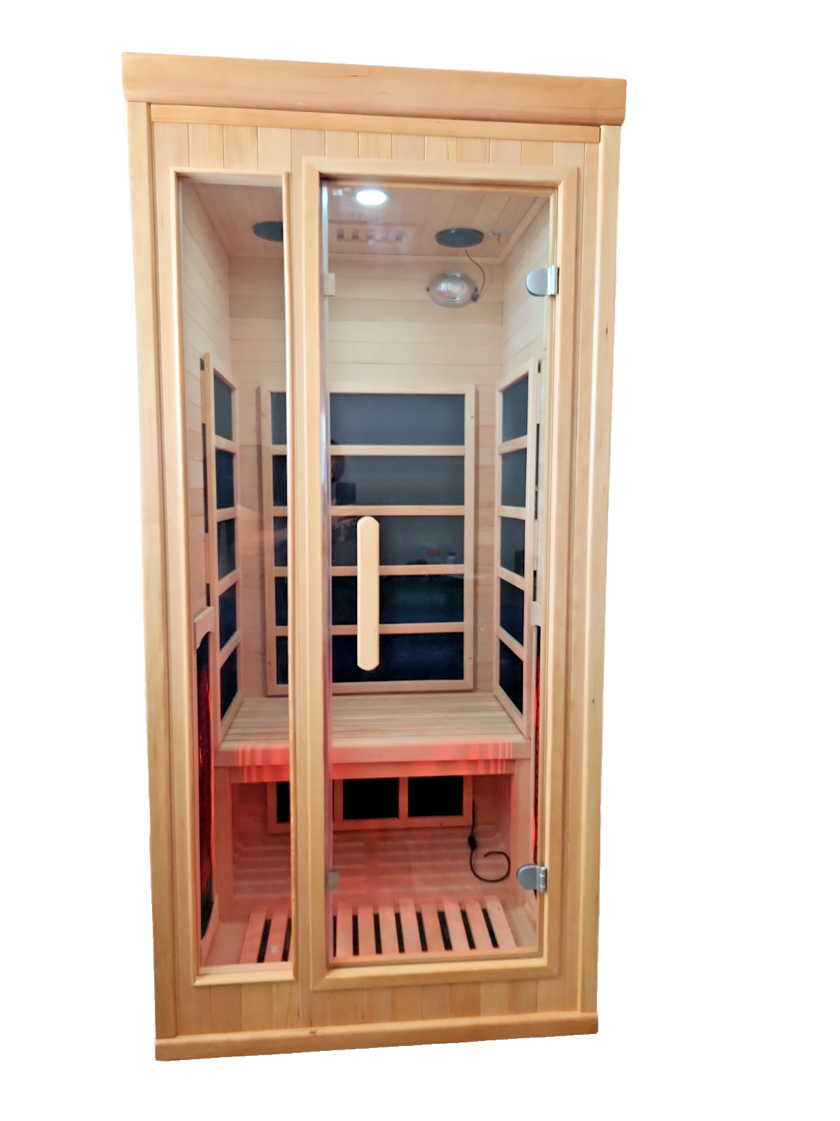 1 Person Infrared Wooden Sauna Room w/ Bluetooth Speakers, Carbon Heaters