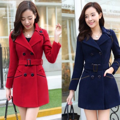korean fashion coat dress Hua Wide Shoulder Notch Lapel Long Coat