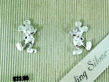 Disney Mickey Mouse Sterling Silver Full Body Post Earrings New in Gift Box