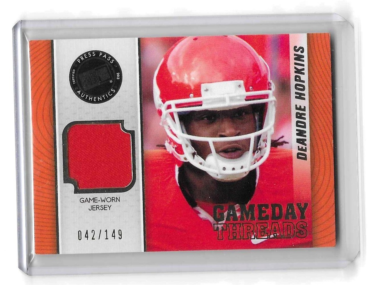 2013 Press Pass Showcase  DEANDRE HOPKINS  GameDay Threads GU Jersey Gold  /149