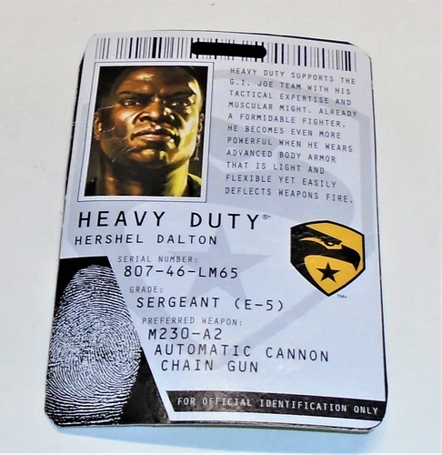 G I JOE File I.D. Card Filecard  Rise of Cobra   2009 Heavy Duty V11