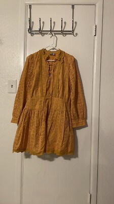 Asos Eyelets High Neck Long Sleeve Mini Dress Yellow US 10 | eBay