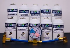 R134a Replacement Refrigerant with dye, 10 CANS, Brass Gauge.