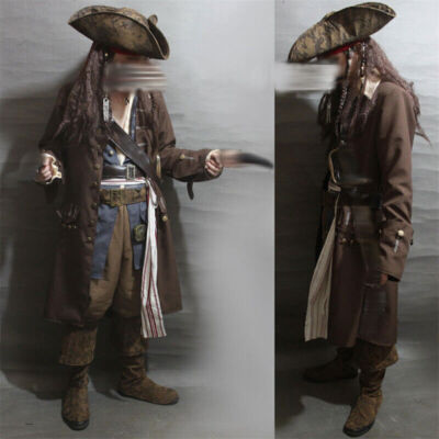 Captain Jack Sparrow Costume Outfits Pirates of the Caribbean Halloween Cosplay