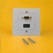 Wall Plate HDMI & VGA Wall Plate, White, Audio Video Faceplate with screws 