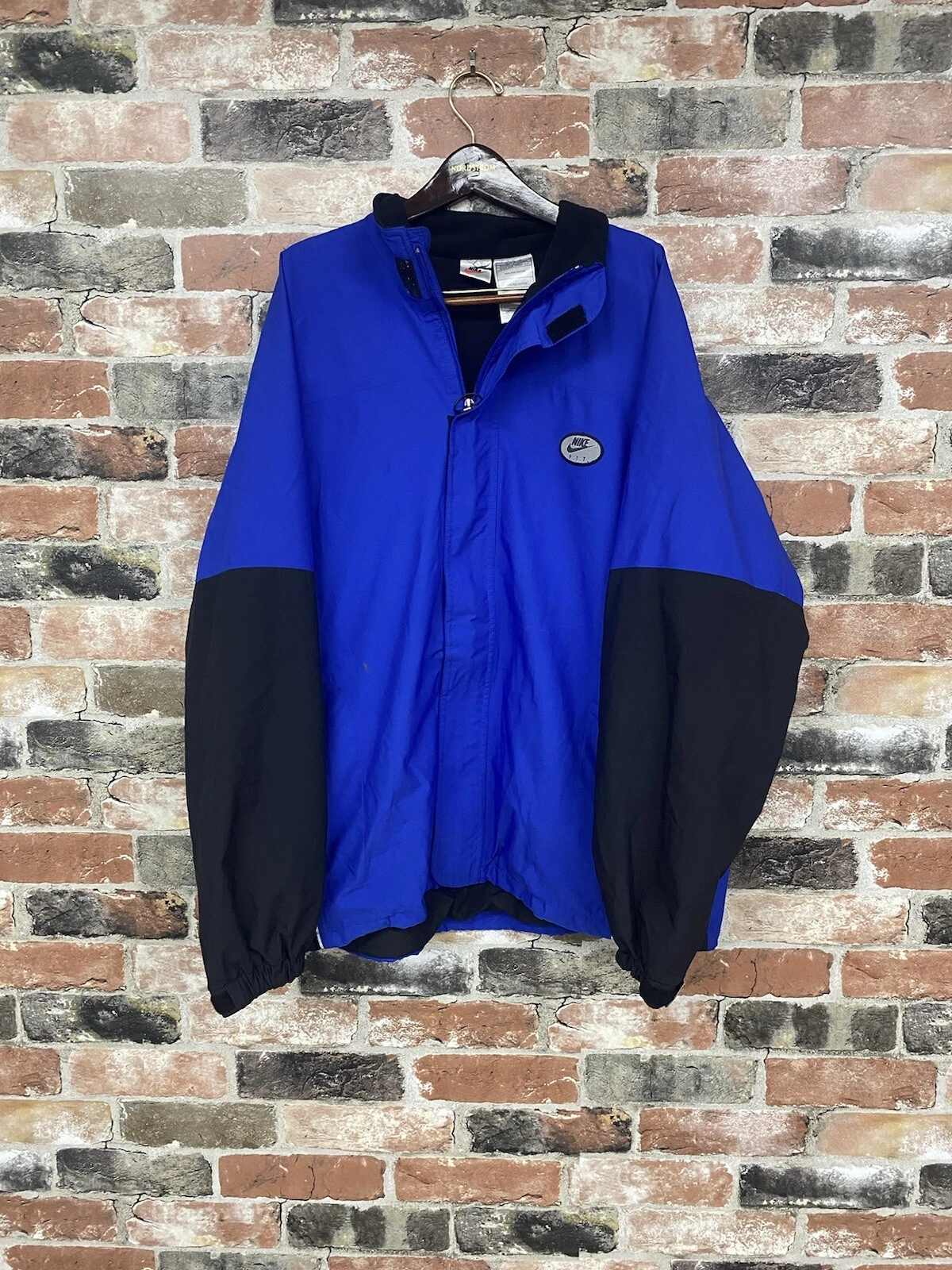 Vintage 90s Nike Windbreaker Jacket Blue Black Sz XL Full Zip Fleece Lined