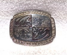 4 Section Silver Engraved Swirling Wide Western Belt Buckle Missing Embllem