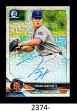 1-2018 BOWMAN CHROME MEGA REFRACTOR AUTO JORDAN HUMPHREYS METS SP 