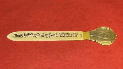 ANFANG 1900er THOS USHER ELEKTROINGENIEUR WERBUNG CELLULOID PAPIERMESSER - LESEZEICHEN