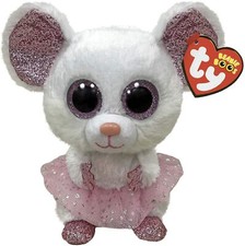 NWT TY Beanie Boos 6" NINA Mouse Ballerina White Boo Pink Glitter Eyes Plush NEW