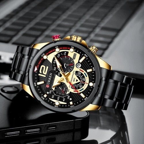 Luxus Herren Armbanduhr Chronograph Wasserdicht Kalender Datum Analog Quarz Uhr - Bild 3 von 4