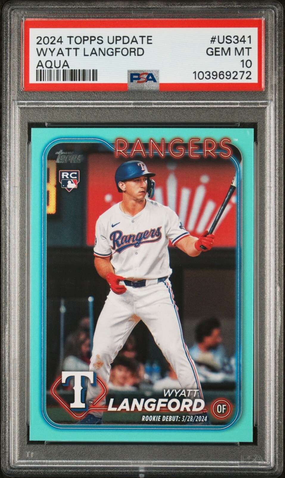 2024 Topps Update Rookie Debut Aqua #US341 Wyatt Langford RC 💎 Gem Mint PSA 10