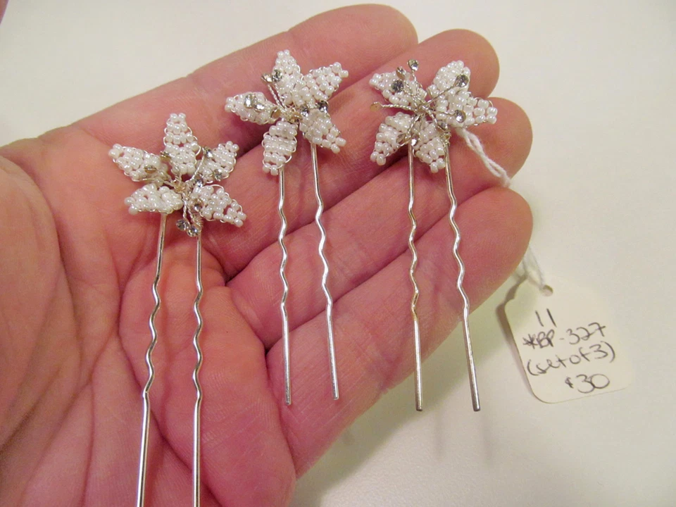*NUEVO 3 selecciones de cabello nupcial floral cristal perla simulado tono plata Foto 2 de 4