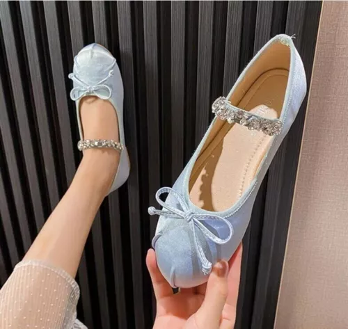 Satin-Ballerinas Ballerinas Damen Fliege flache Mary Jane Halbschuhe Schuhe - Bild 38 von 45