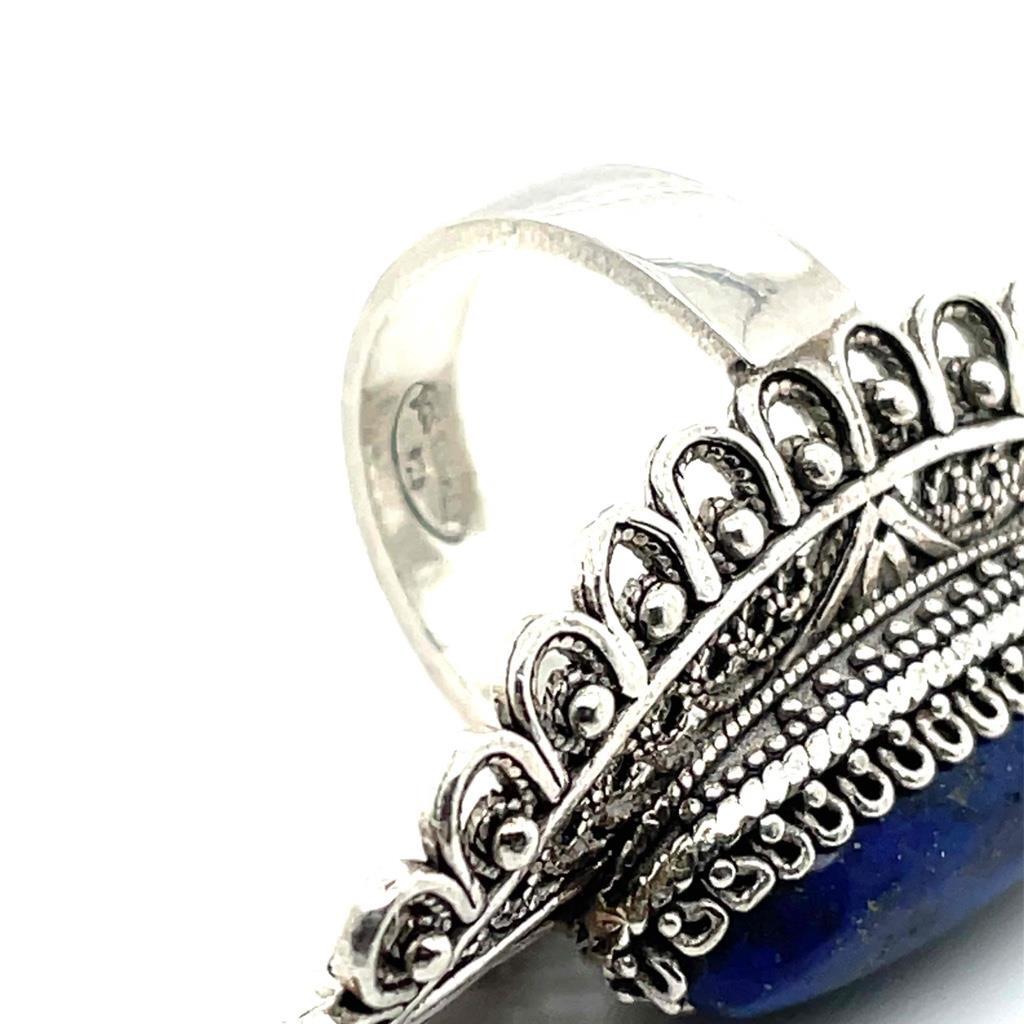 Lapis oval Ring Real Solid Sterling Silver 925 12… - image 4