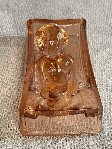 Bandeja de anillo jabonera de vidrio vintage Art Deco ninfa desnuda baño rosa depresión - Imagen 7 de 15