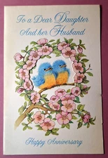 Vintage 1980 Blue Birds On A Branch 3-D Die Cut Used Card American Greetings