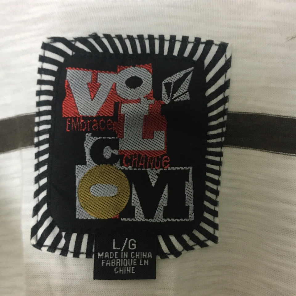 Volcom Shirt Tank Top White Short Sleeve Crew Neck Striped VOLCOM Tank Top L - Image 4 of 4