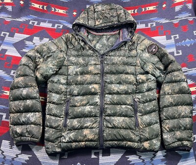 Napapijri Antarctic Insulated Camo Hooded Jacket Outdoor Puffer Coat Hoodie  Sz
