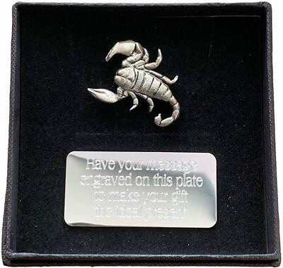 Personalised Gift Box & Hand Made Pewter Scorpio Star Sign Pin Badge