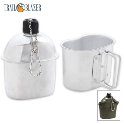 Trailblazer 1 Quart Aluminum Canteen Kit Camping Outdoor Survival Hiking Metal