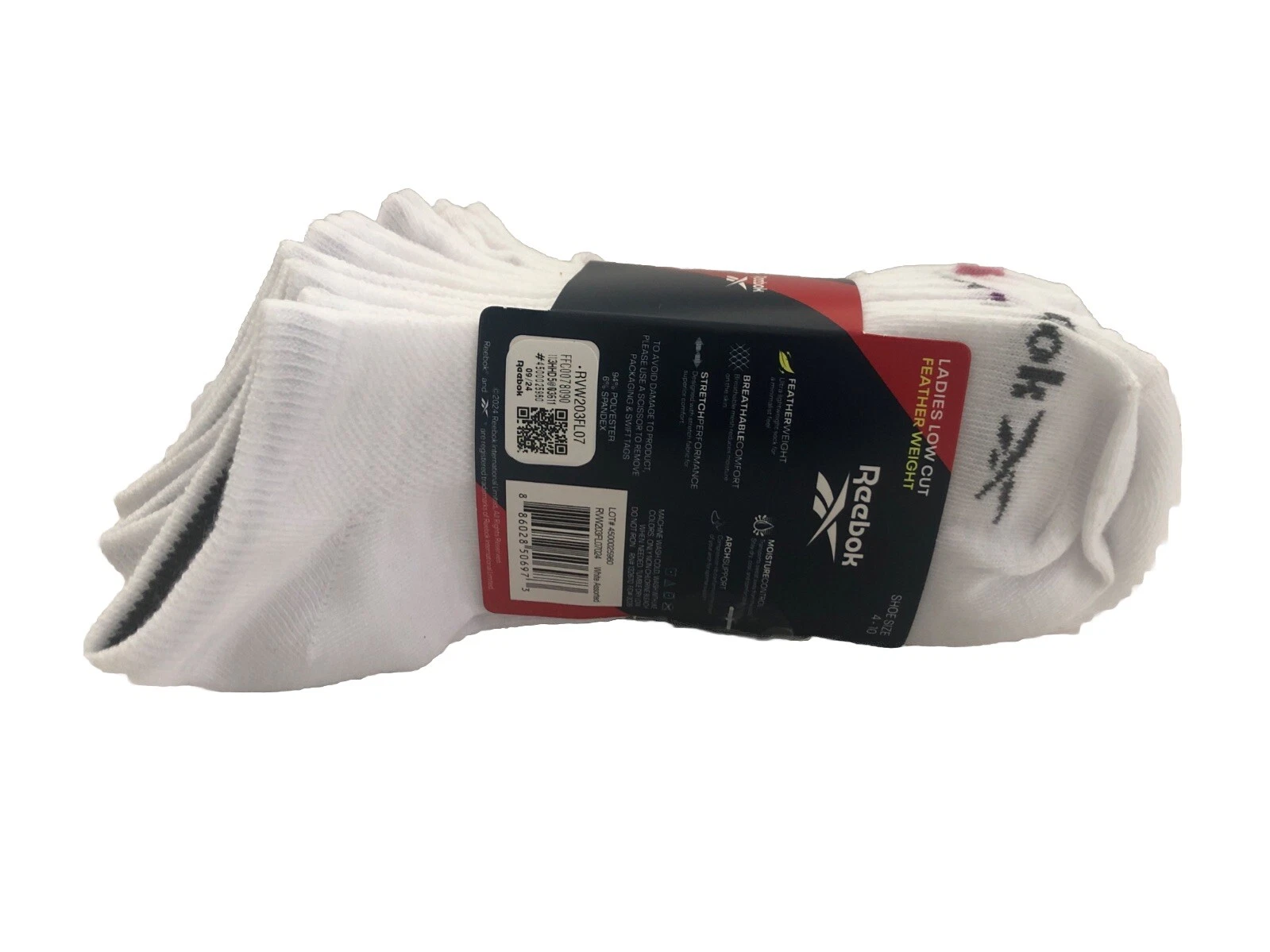 New Reebok Women's Low Cut White Socks 10 Pack US 4-10