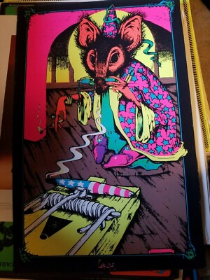 メゾチント　vintage Art SORCERER VINTAGE 1970 HEADSHOP BLACKLIGHT POSTER By PETAGNO -NICE