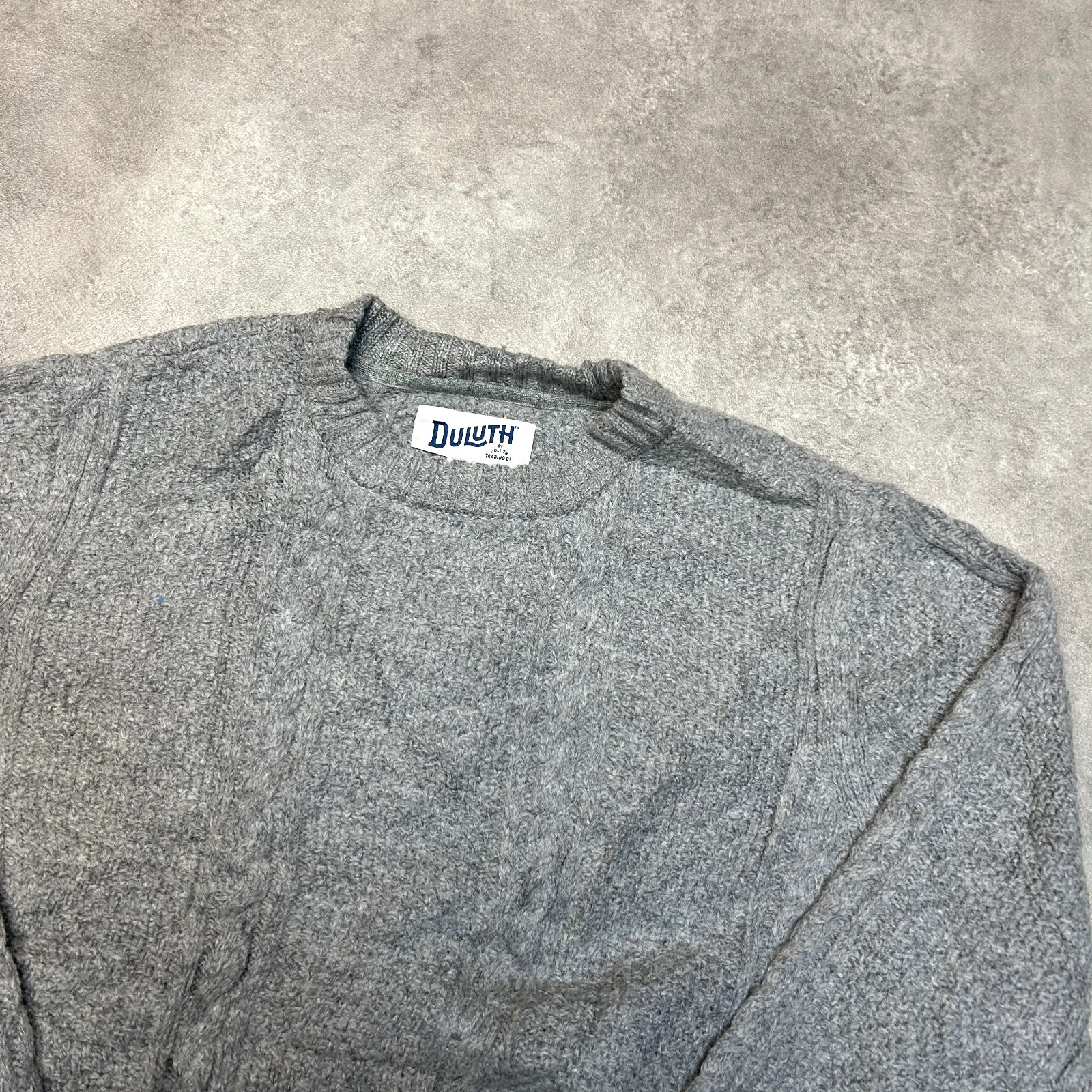 Duluth Knitted Jumper Mens Small Crew Neck Cable Knit Pullover Sweater, Grey image 2