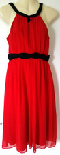 Women's Teatro Scarlet Red Strappy Voile Evening Dress Braid detail 8 UK