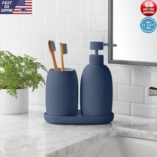 Ceramic Stoneware Bath Accessories Set Soap Dispenser Toothbrush Holder Tray New