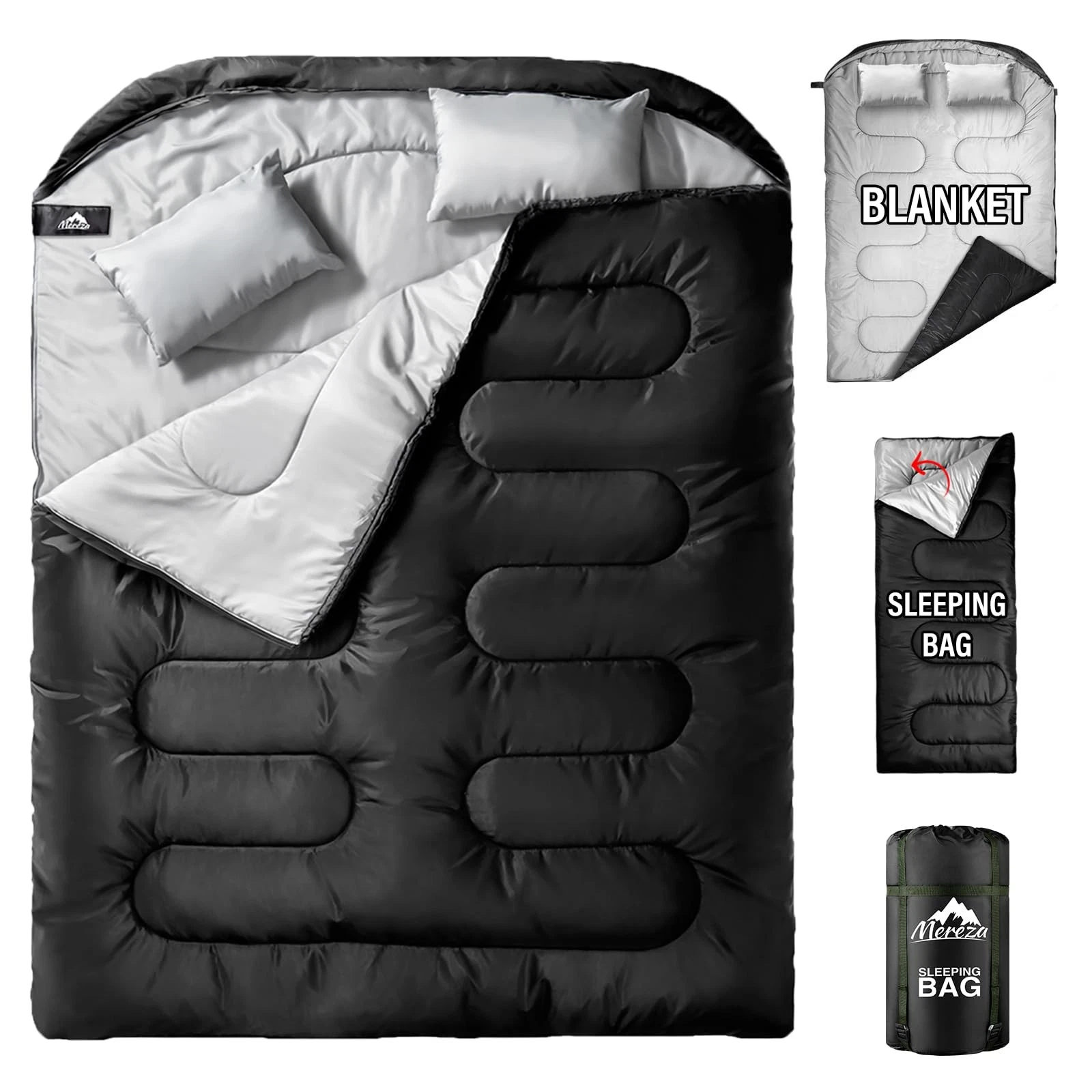 Double Sleeping Bag For Adults Mens With Pillow Xl Queen Size Two Person UK