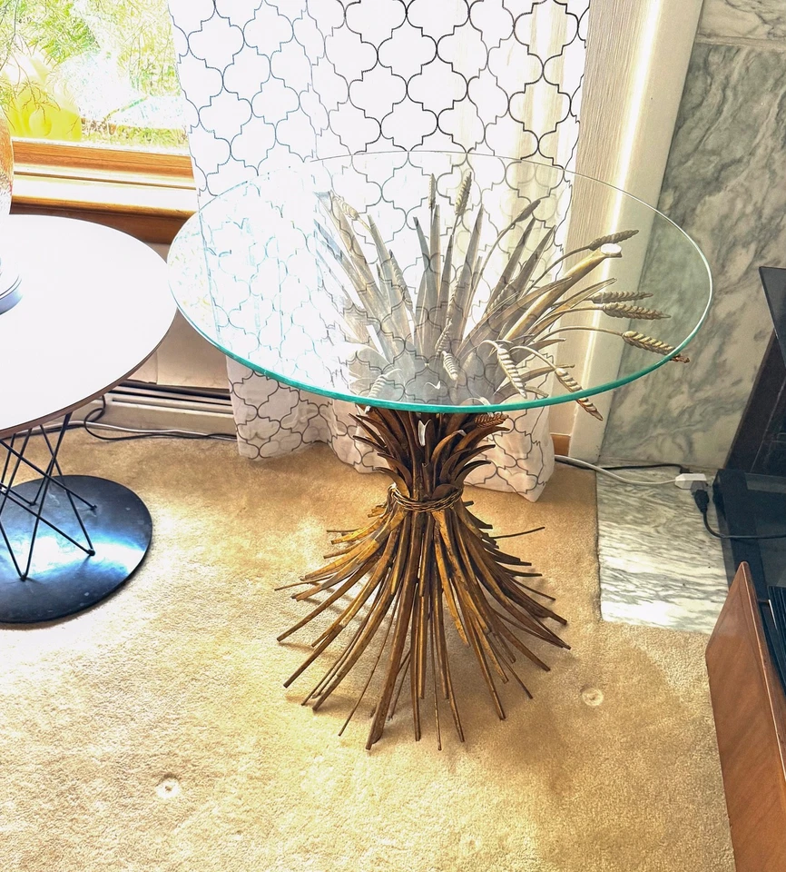 Mesa italiana Mid Century Mod Coco Chanel estilo gavilla de trigo metal dorado Foto 4 de 4