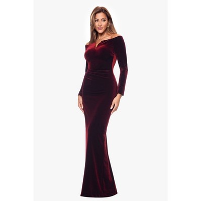 Xscape Formal Evening Gown Size 14 Velvet Off Shoulder Maxi Dress Wedding  Party | eBay