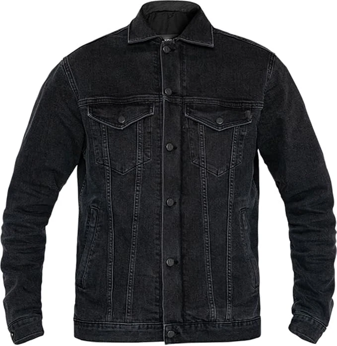 Men’s Black Denim Biker Jacket Slim Fit CAFE Racer Motorcycle Style Jacket