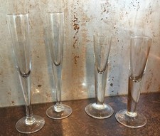 4 x Very Small Flute Shape Stemmed Shot Glasses Unusual! 18cm x 2cm & 15cm x 3cm