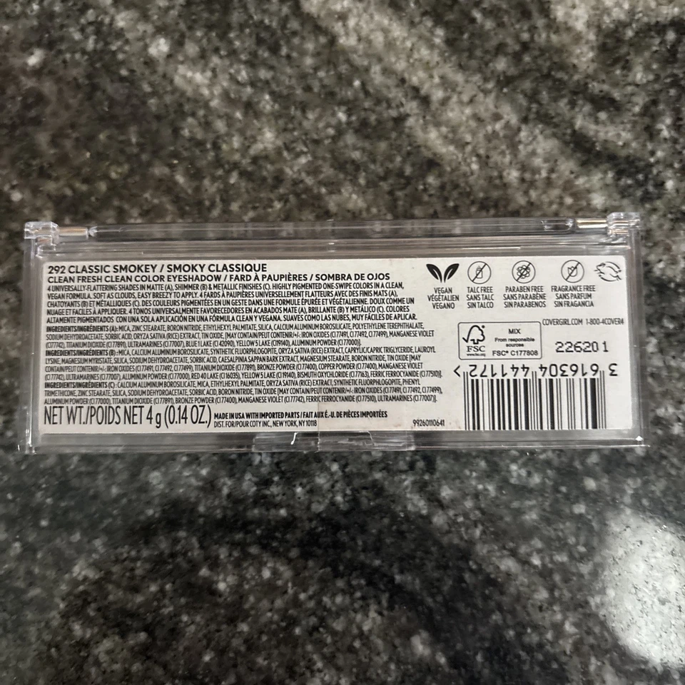 Covergirl Clean Color Eyeshadow Quad 292 Classic Smokey SEALED  - Image 2 of 2