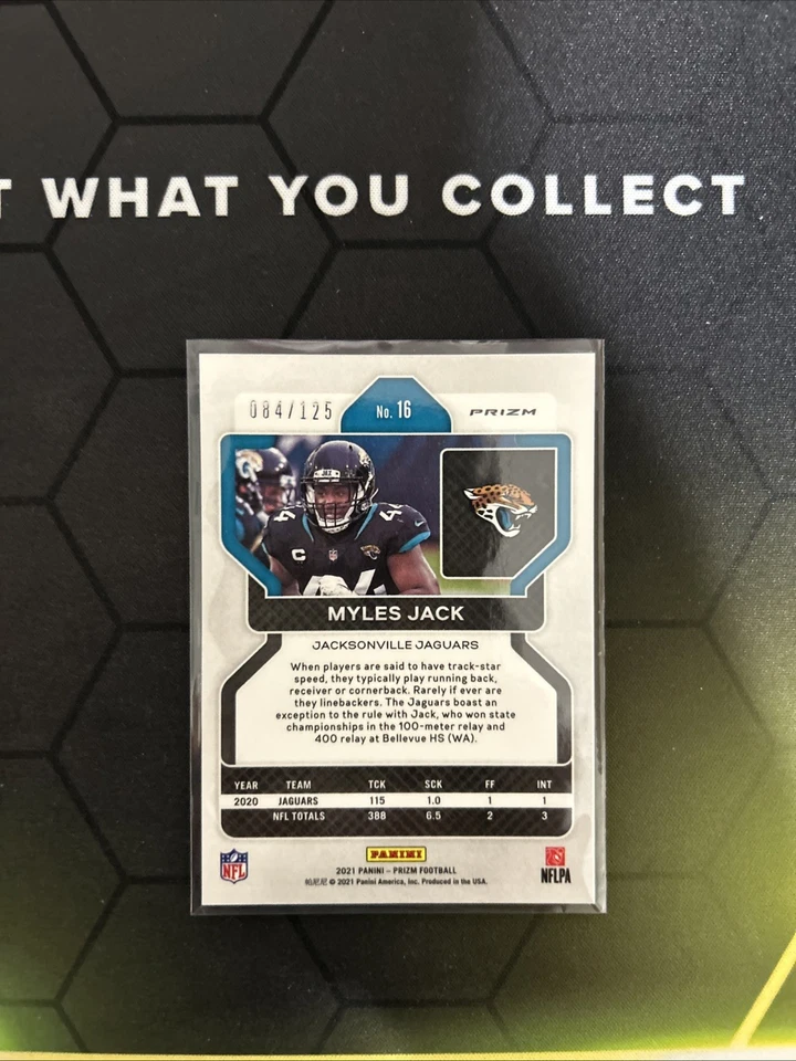 2021 Panini Prizm - Myles Jack #16 Purple Prizm /125 - Image 2 of 2